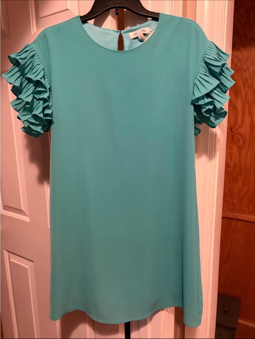 She + Sky Aqua Ruffle Sleeve Shift Dress
